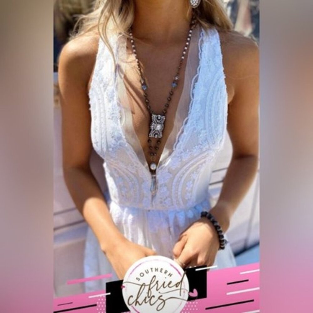 Southern Fried Chics Enchanted Night White Sequin Maxi Dress Wedding - Picture 4 of 7